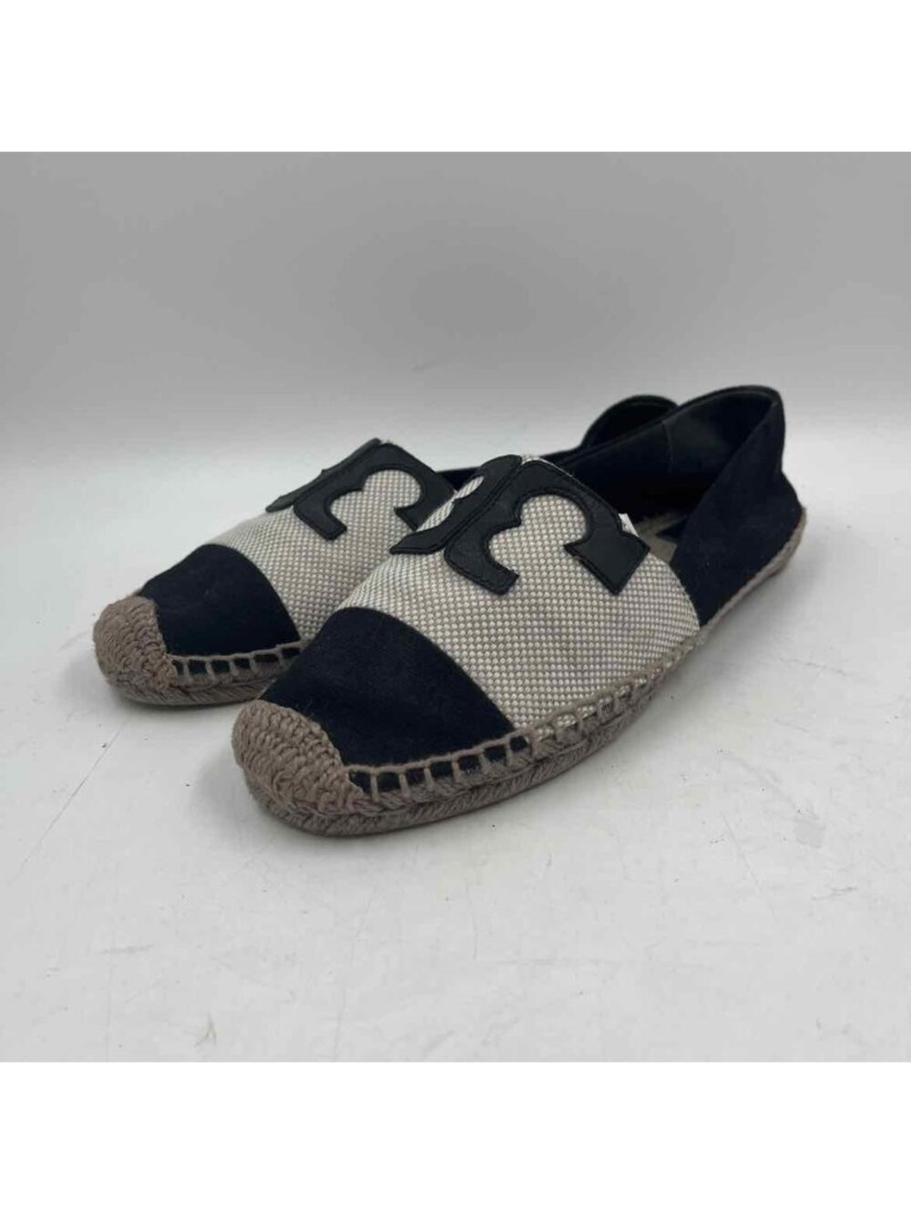 Tory Burch Espadrille Logo Women's Shoe Size 9 Black Textured Flats